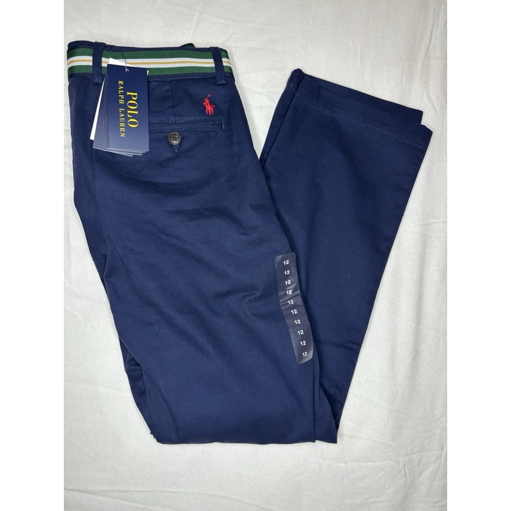 Polo Ralph Lauren Chino Pants Boys Stretch Belted Twill School Uniform Navy 12Y